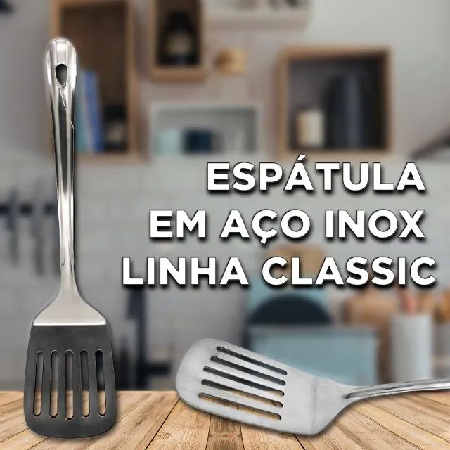 Colher Espátula Aço Inox Linha Classic Cozinha Omelete - 123útil - Foto 4