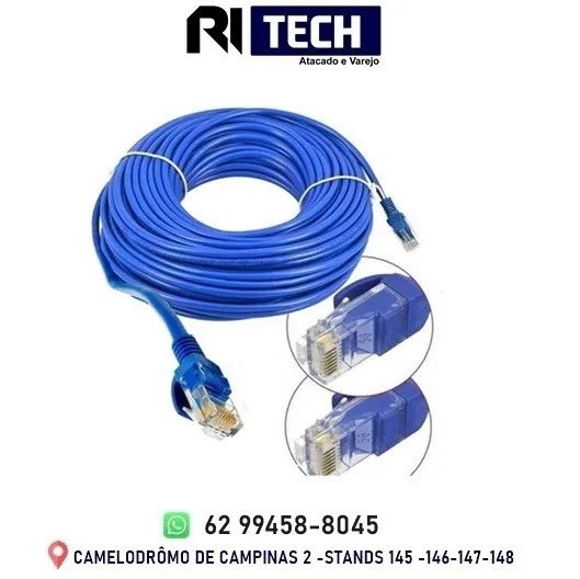 Cabo De Rede Azul 20 Metros Rj45 Crimpado Cat5e Internet Lan