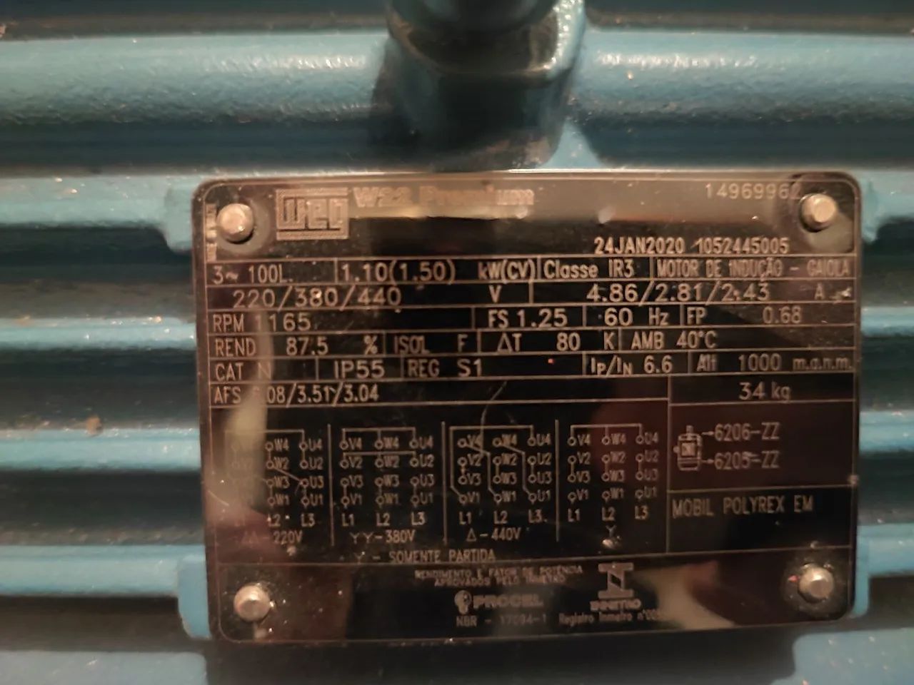Motor Elétrico Trifásico 1,5CV Weg 220/380V 6P Blindado W22 - Foto 2
