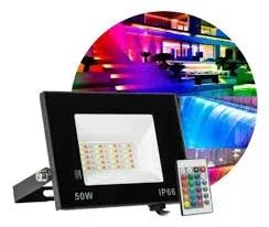 Refletor Led 50w Rgb Slim Ip67 Embu Led C/ Controle Remoto Carcaça Preto 110v/220v - Foto 2