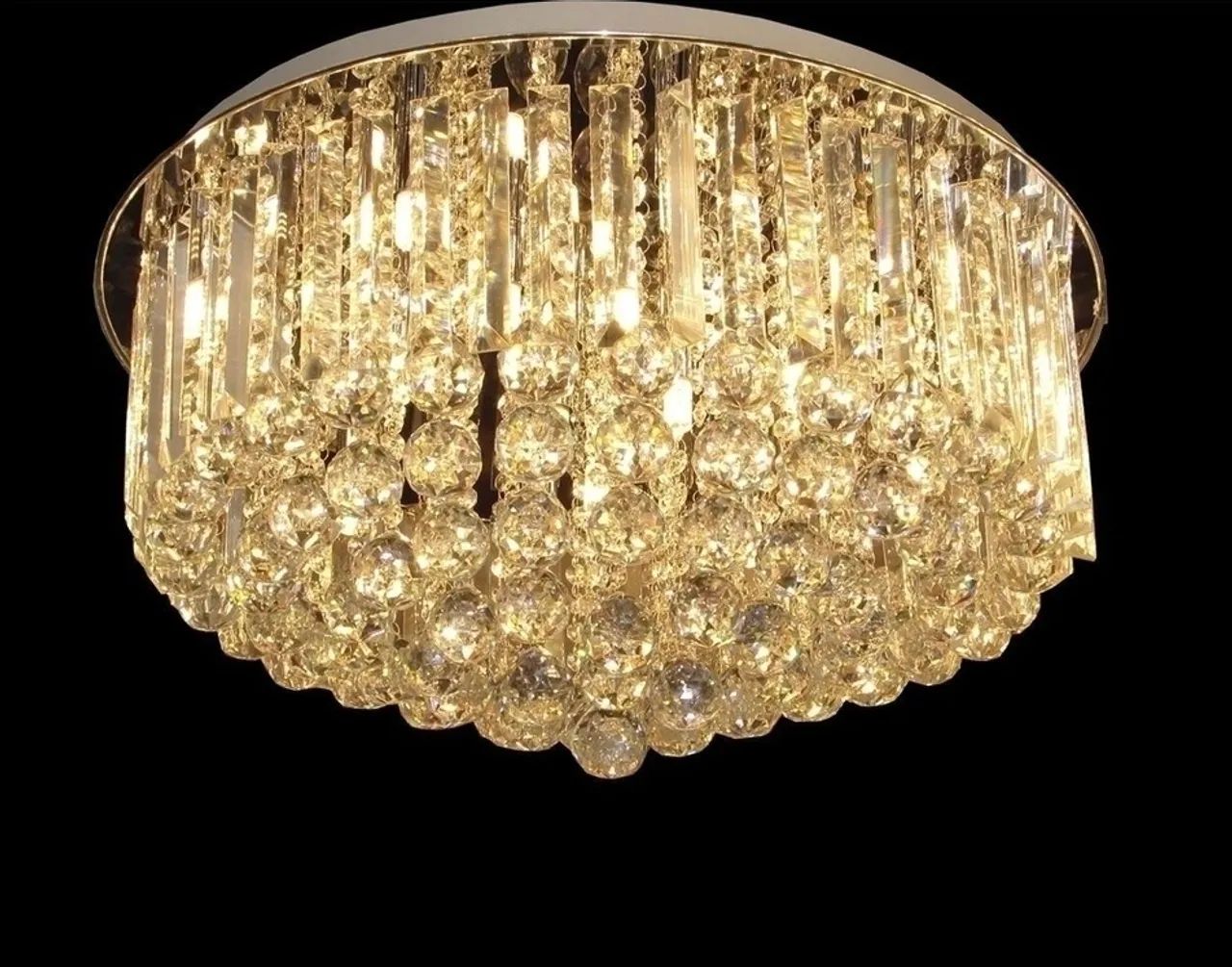Lustre Moderno Redondo com Pingentes em Cristal + Controle Remoto