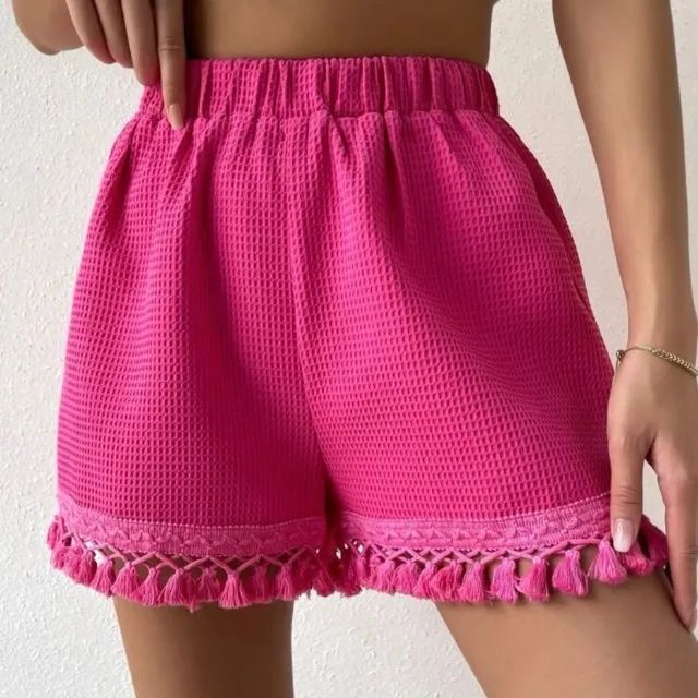 Shorts rosa - Franjinha - Foto 3