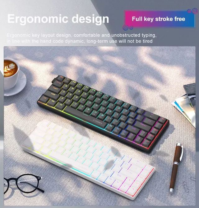 Teclado Mecânico Ultra Fino E-Yooso A68 RGB Switch Vermelho 68 Teclas Padrão BR - Foto 6