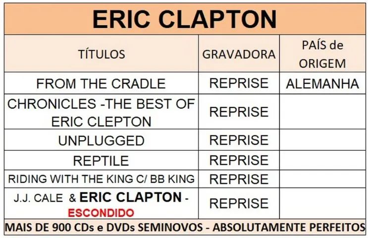  6 Cds Eric Clapton.Mais de 800 cds disponíveis.Envio mínimo R$ 120,00 - Foto 3