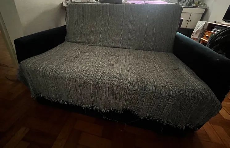 2-Seat Blue Suede Sofa Bed446558838446499842