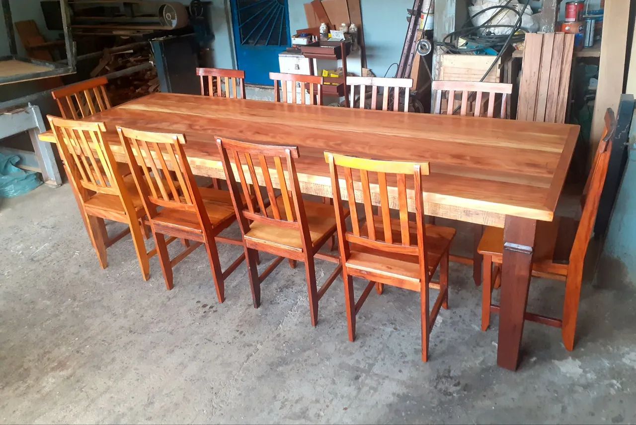 Mesa com 10 cadeiras 270×90 peroba rosa  - Foto 4