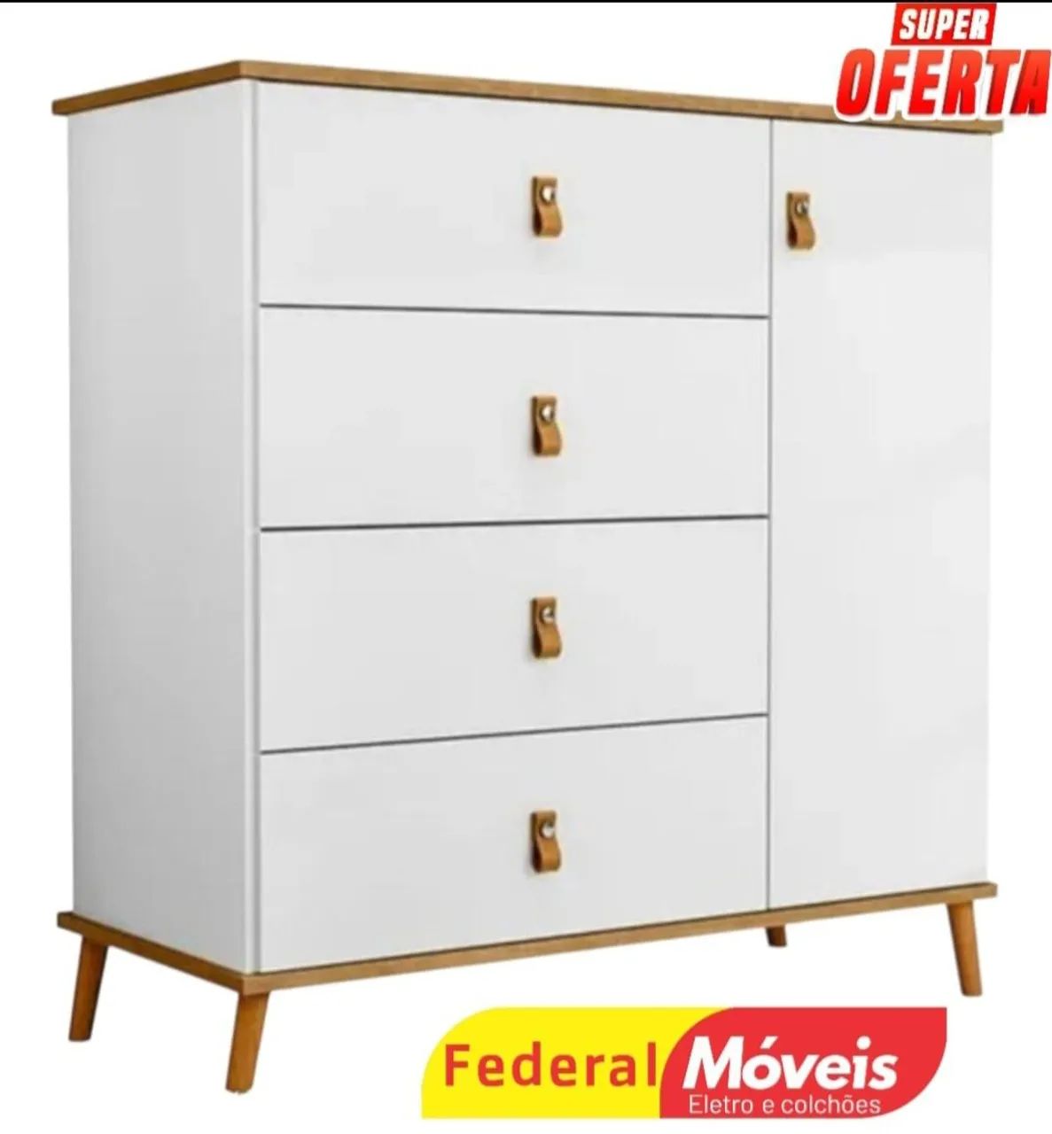 Cômoda 4 Gavetas e 1 Porta Nova - Compacta, Moderna e Completa