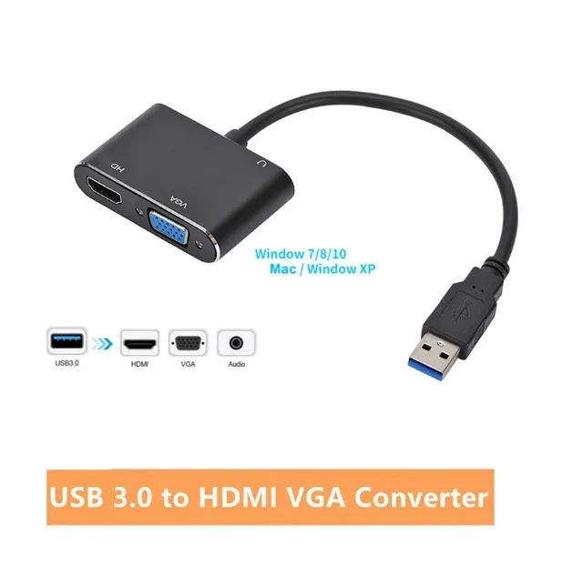 Adaptador Conversor 2 em 1 Usb 3.0 para Hdmi e Vga 1080P