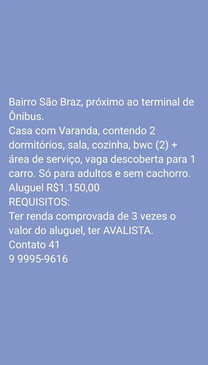 Alugo casa 2 dormitórios
