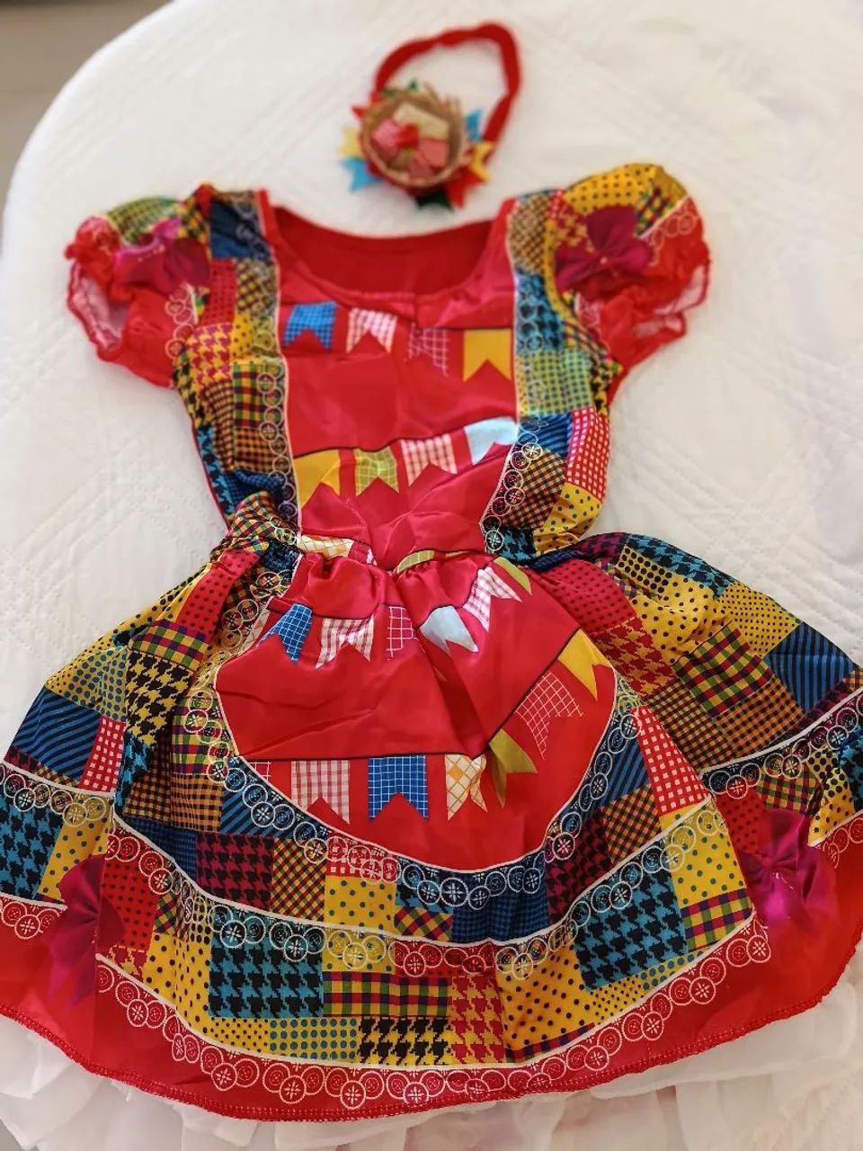 Vestido Festa Junina Infantil com Tiara