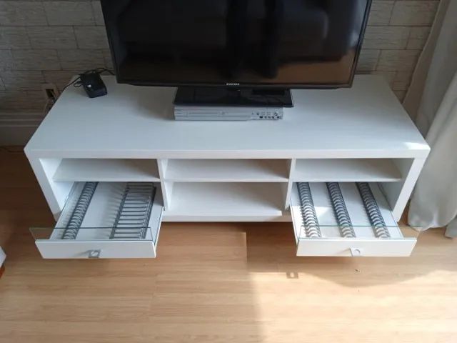 Rack c/ 2 gavetas 4 nichos e rodas em Madeira Branco 48 cm x 150 cm x 60 cm - Foto 4