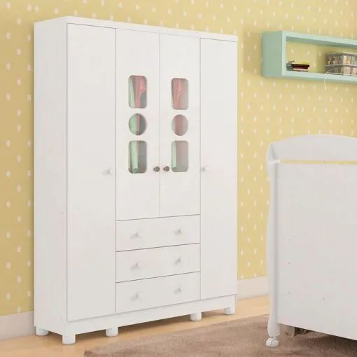 Guarda-Roupa 4 Portas Tedy Branco Brilho - PEROBA MOVEIS