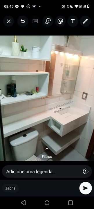 Pia com cuba esculpida em porcelanato 