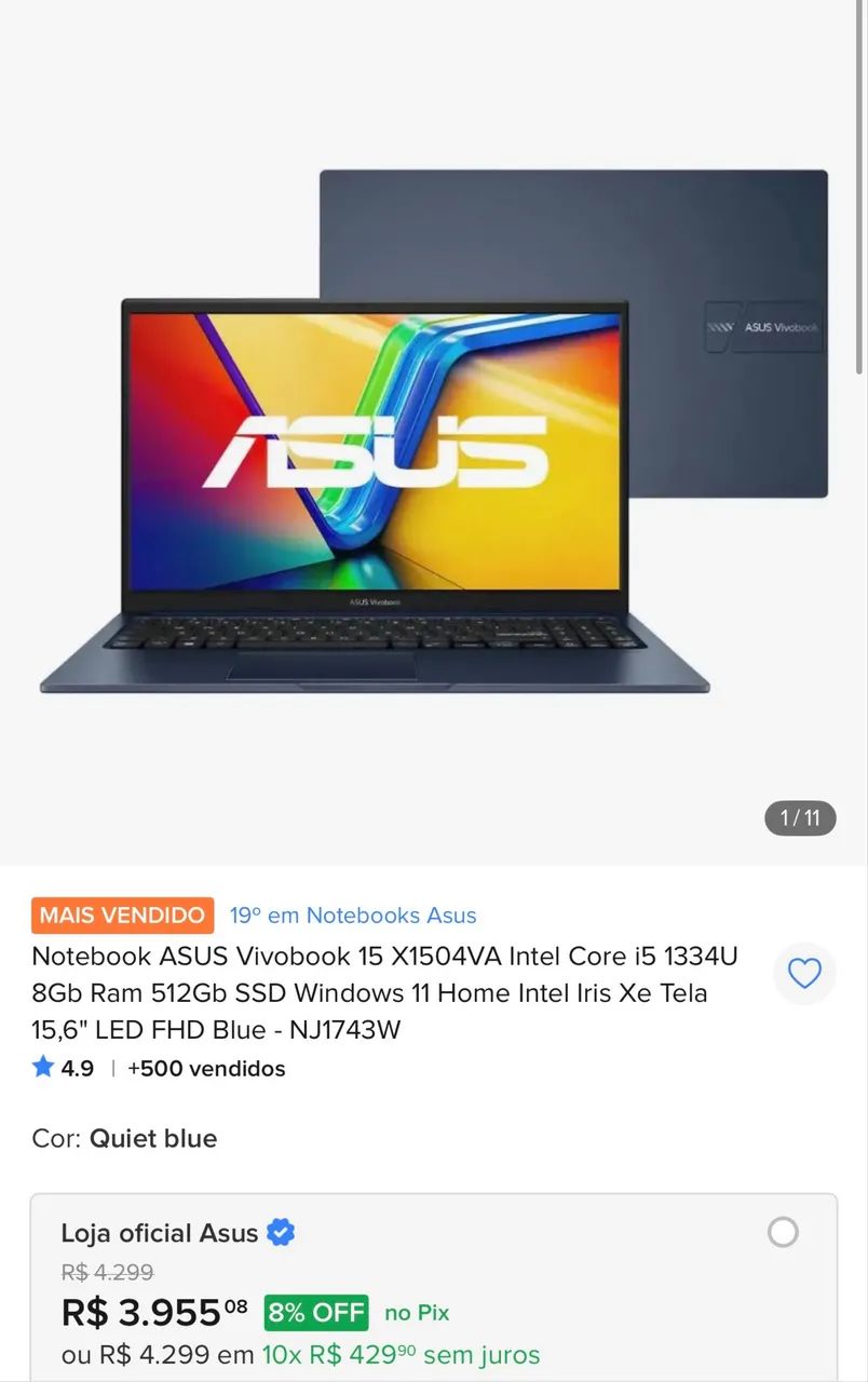 Notebook ASUS Intel Core i5 1334U 8Gb Ram 512Gb SSD Lacrado - Foto 2