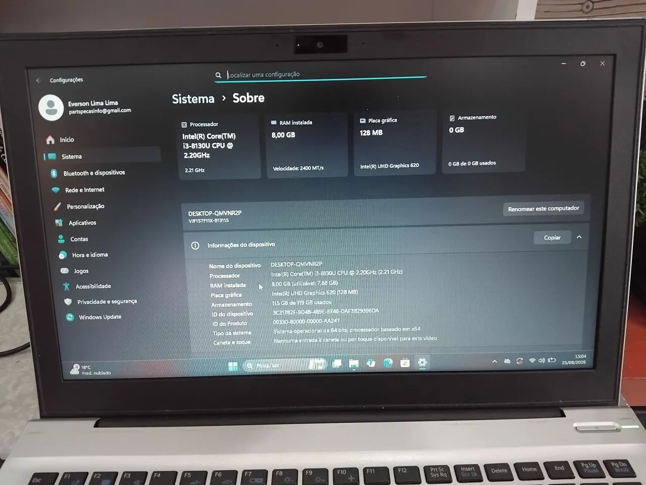 Notebook Vaio Vjf157f11x i3 8180 8gb SSD 120gb - Foto 2