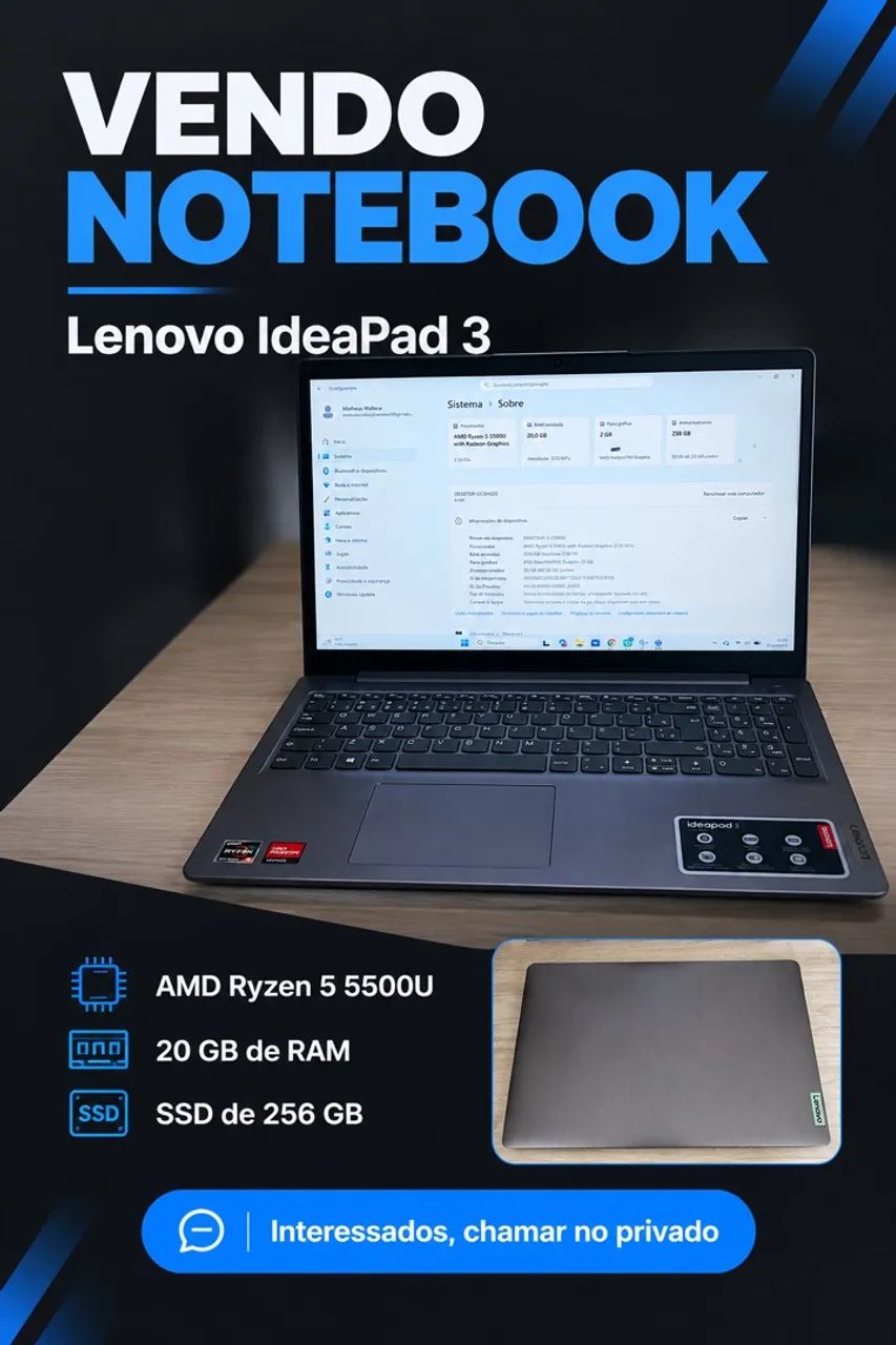 NOTEBOOK IdeaPad 3 - 20gb ram 