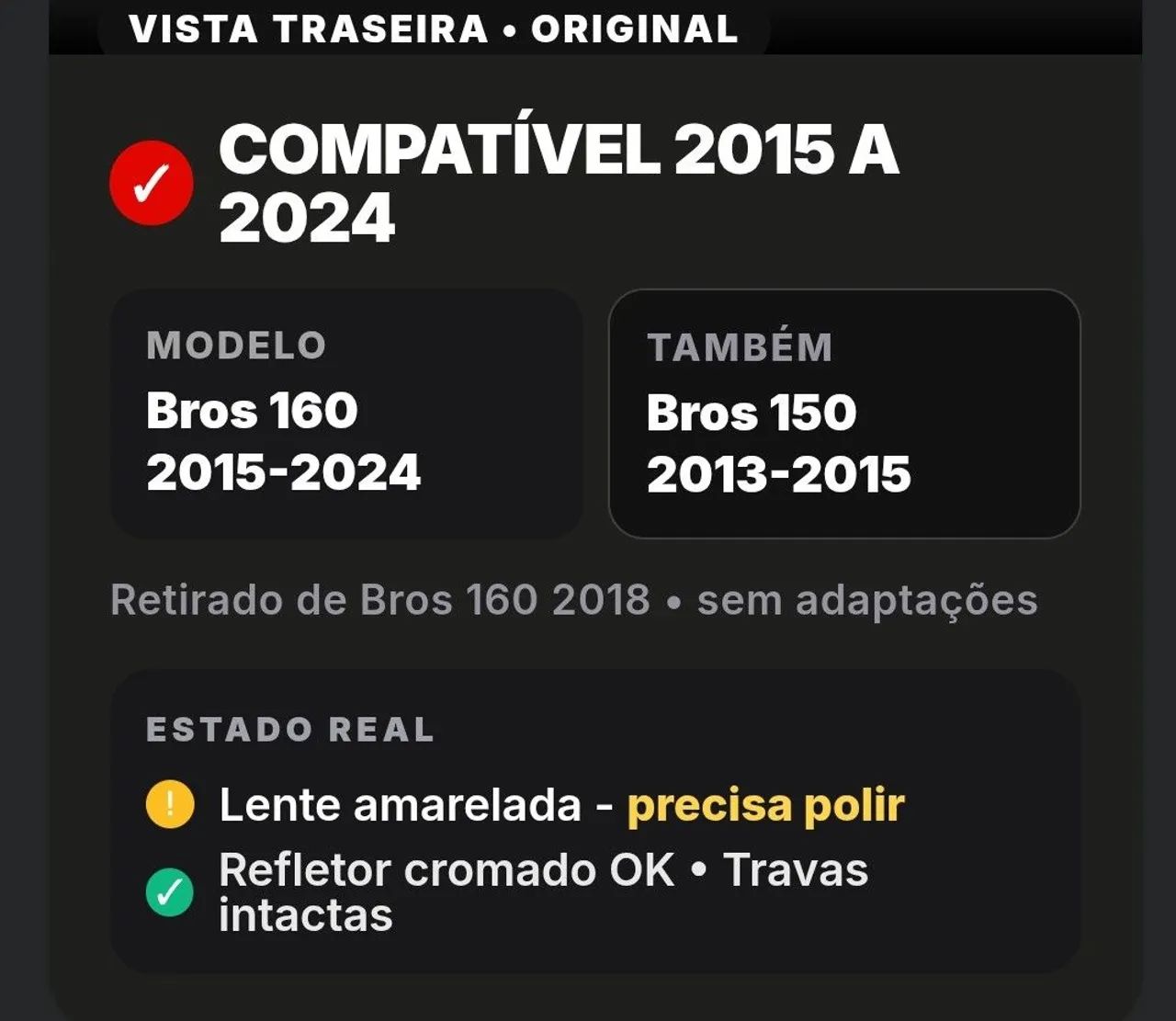 Bloco Óptico Bros 160 Original 2015 a 2023 - João Pessoa" - Foto 3