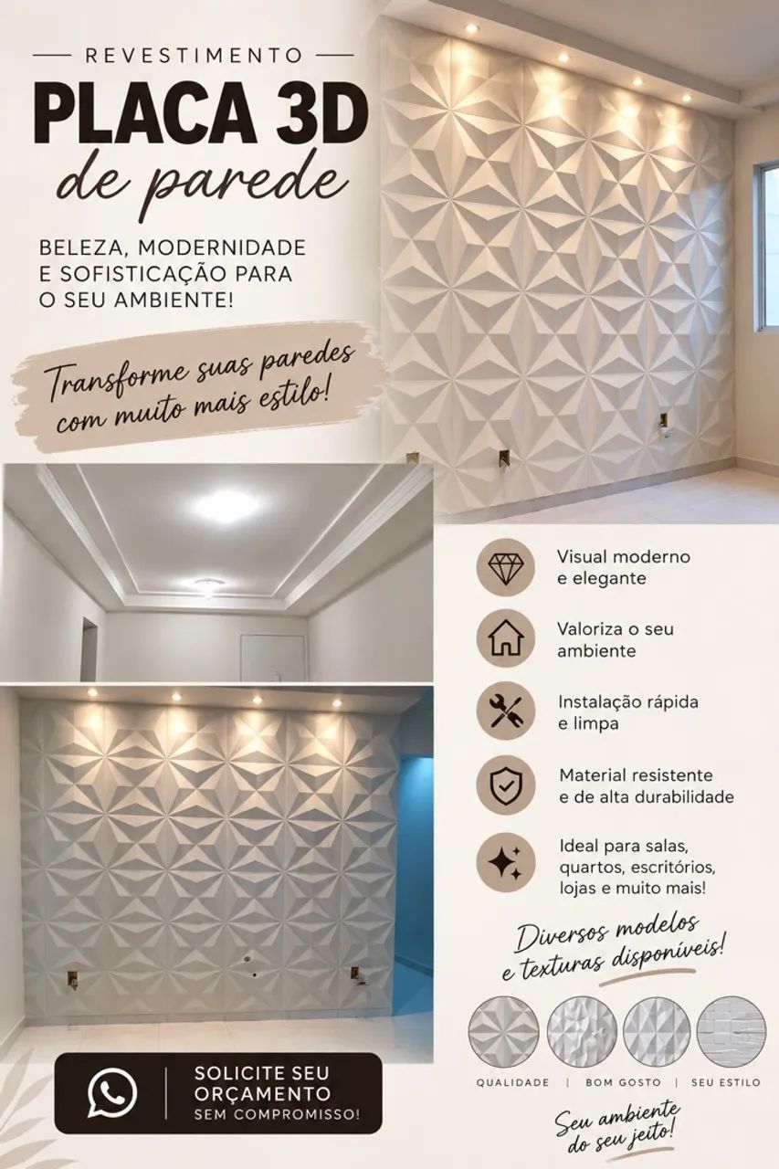 Revestimento placa 3D de parede e Gesso
