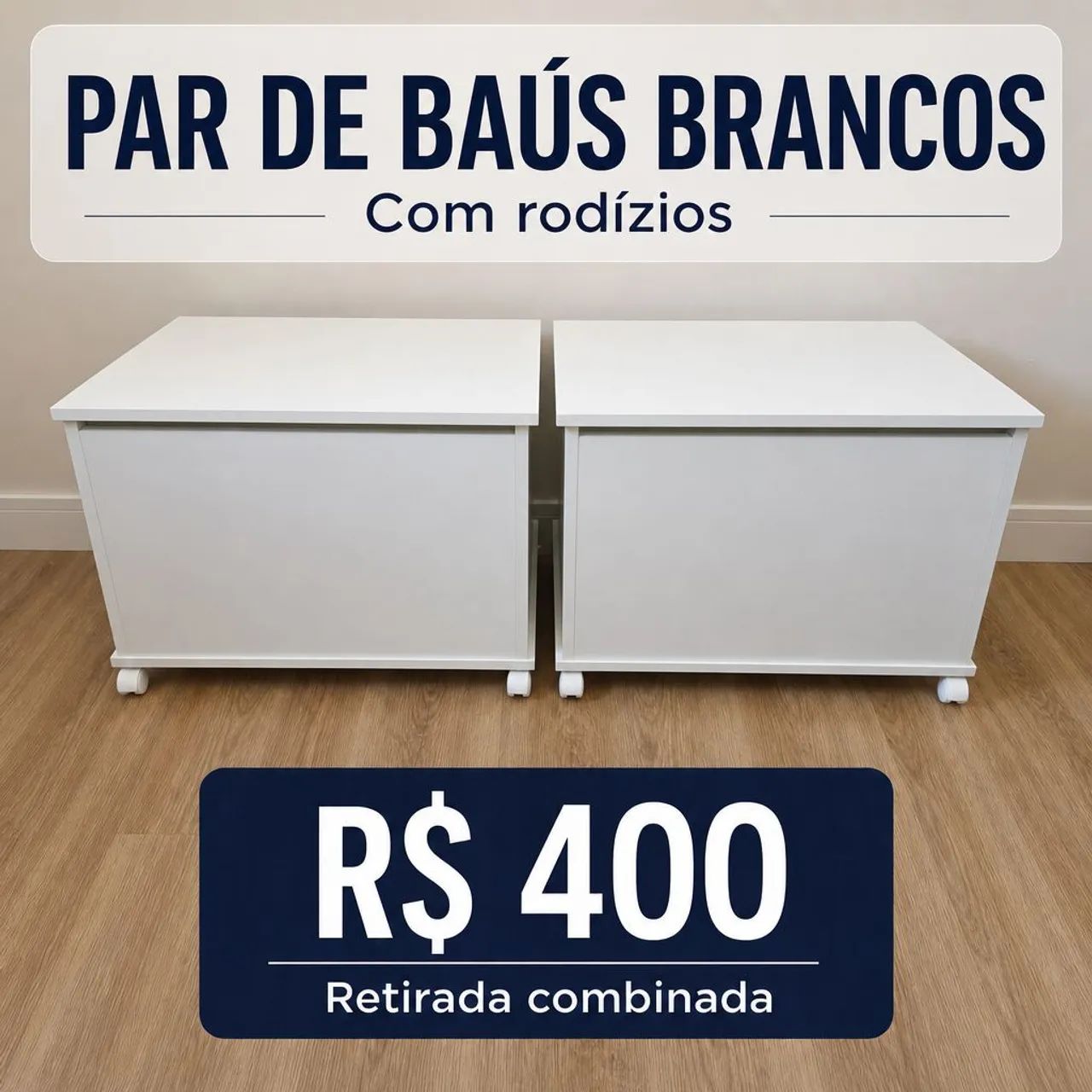 Par de Baús Brancos com Rodízios