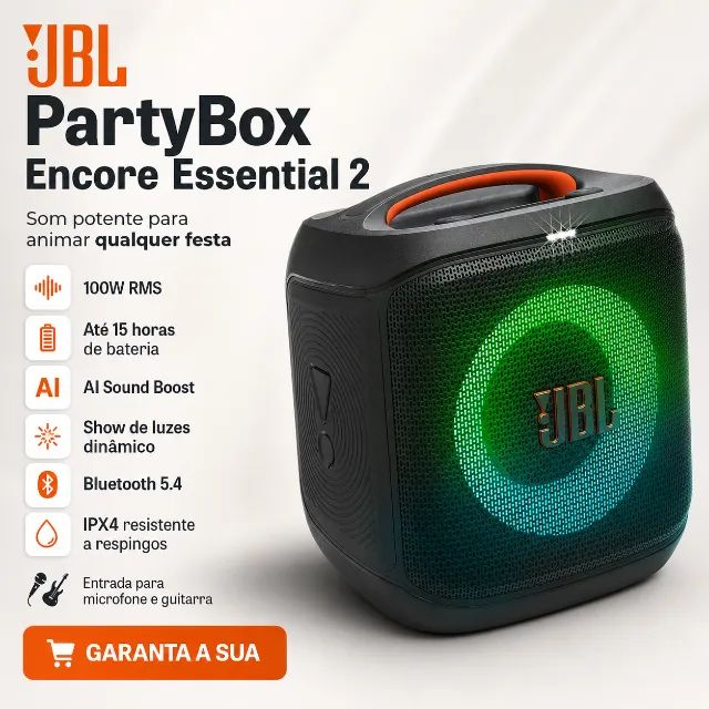 Caixa JBL PartyBox Encore Essential 2 100W RMS Mic Violão