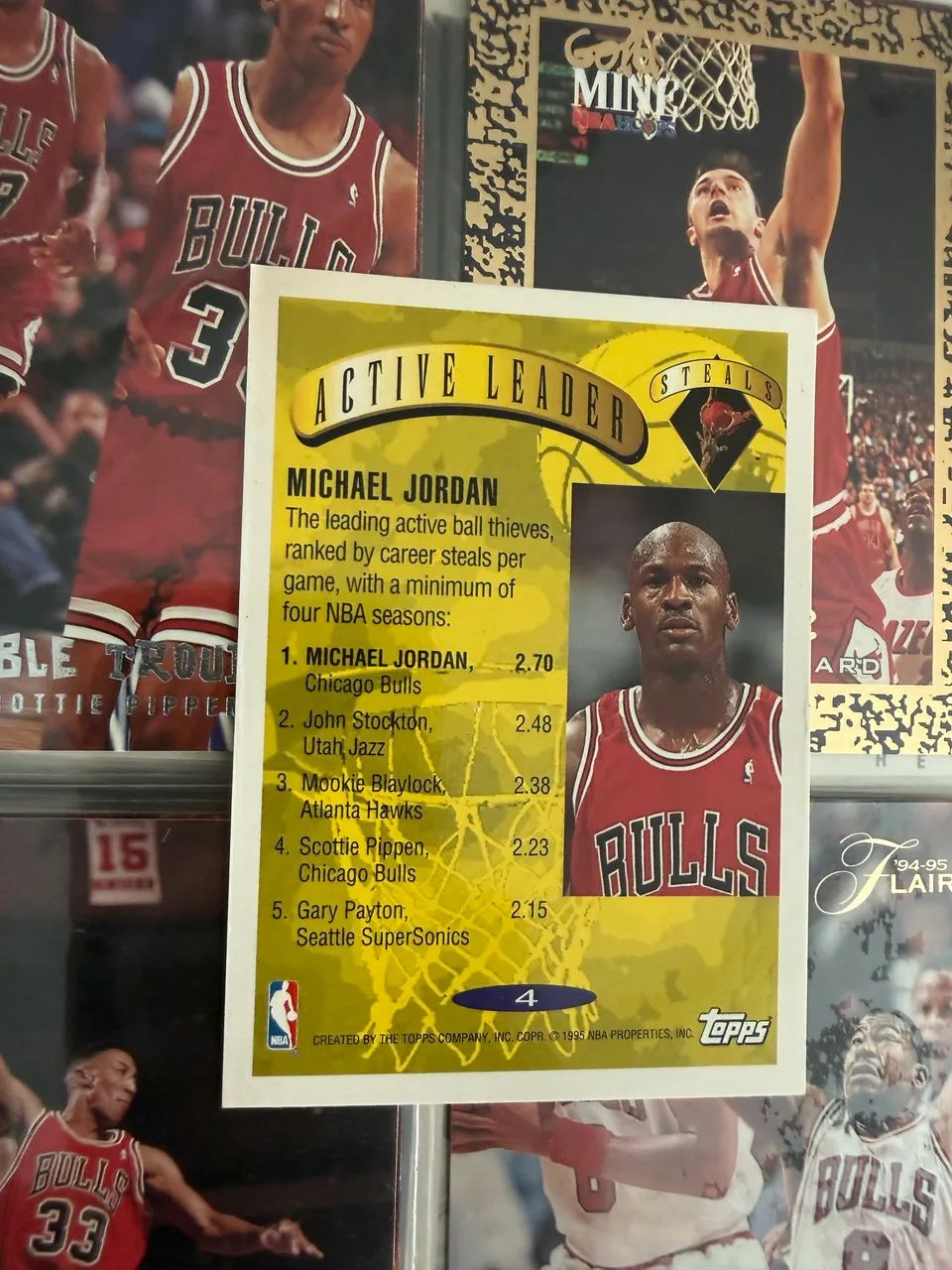 Michael Jordan Topps 1995-96 #4, Active Leader - Steals - Foto 2
