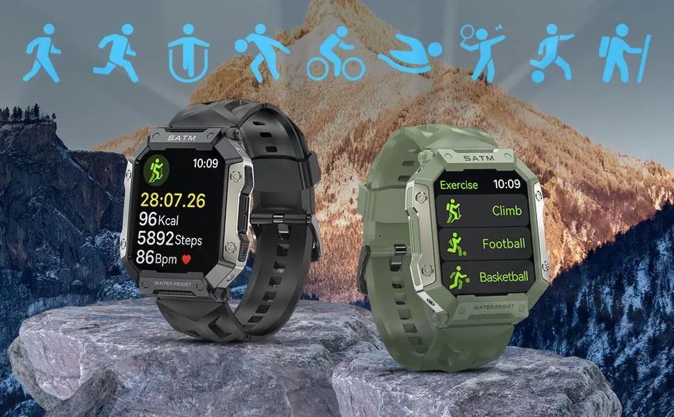 Smartwatch militar à prova d'água com GPS faz recebe ligação monitorar a pressão redes - Foto 2