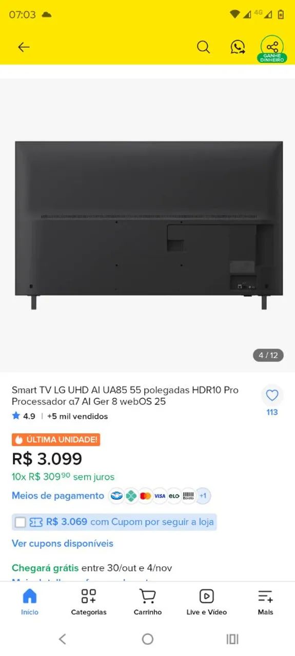 Vendo tv smartv LG 55 polegadas nova na caixa nunca usada  - Foto 3
