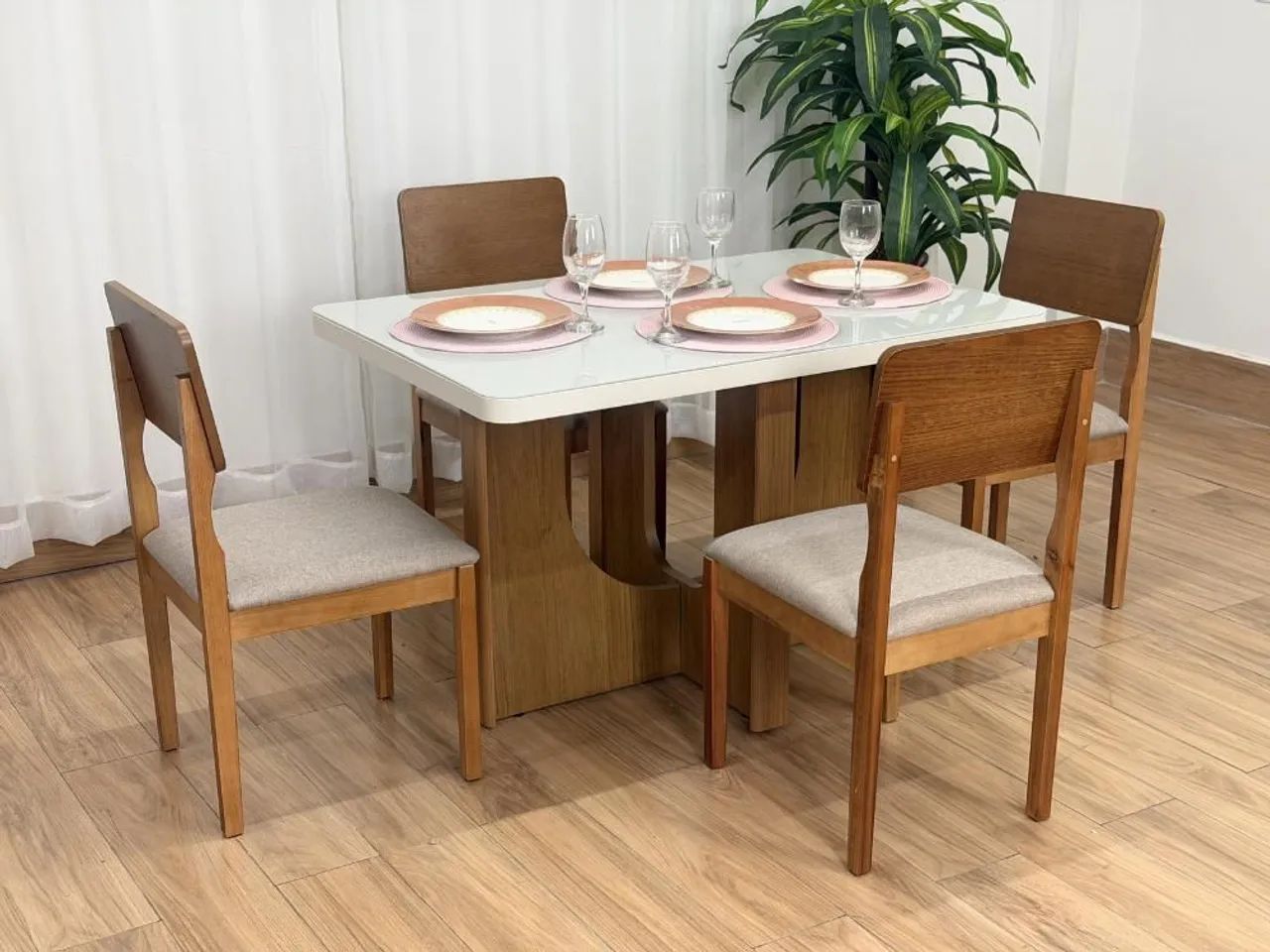 Mesa de Jantar 120x80 com 4 Lugares Linho Bege - Foto 4