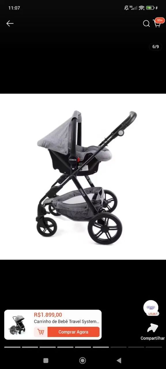 Carrinho de bebê + bebê conforto kit da Cosco cinza  - Foto 4