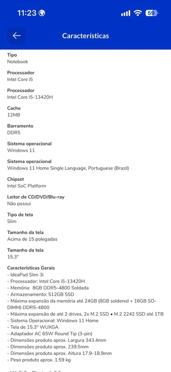 Notebook Lenovo Core i5 13º Geração 8gb RAM 512GB - Foto 5
