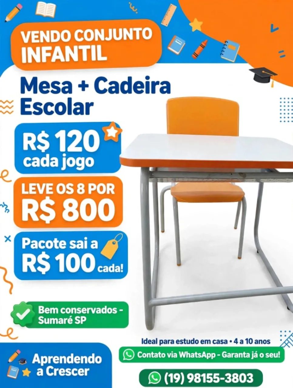 Conjunto de mesa escolar, cadeira e mesa - Foto 4