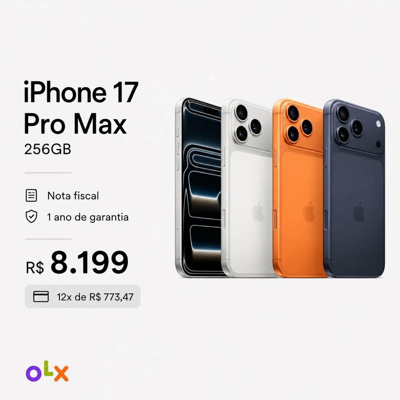 iPhone 17 Pro Max 256Gb - nota fiscal + 1 ano de garantia 