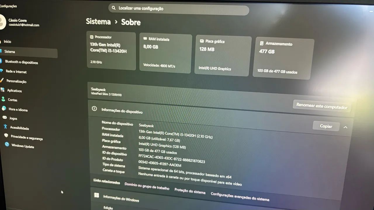 Notebook Lenovo Core i5 13º Geração 8gb RAM 512GB - Foto 4