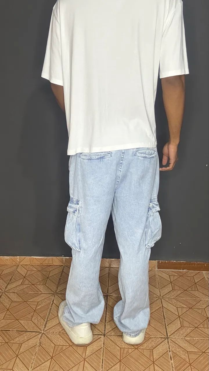 Calça Jeans Cargo Wide Leg Azul - Foto 3