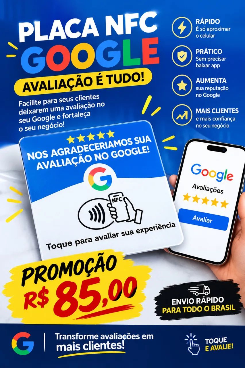 Placa NFC Google Avaliações 