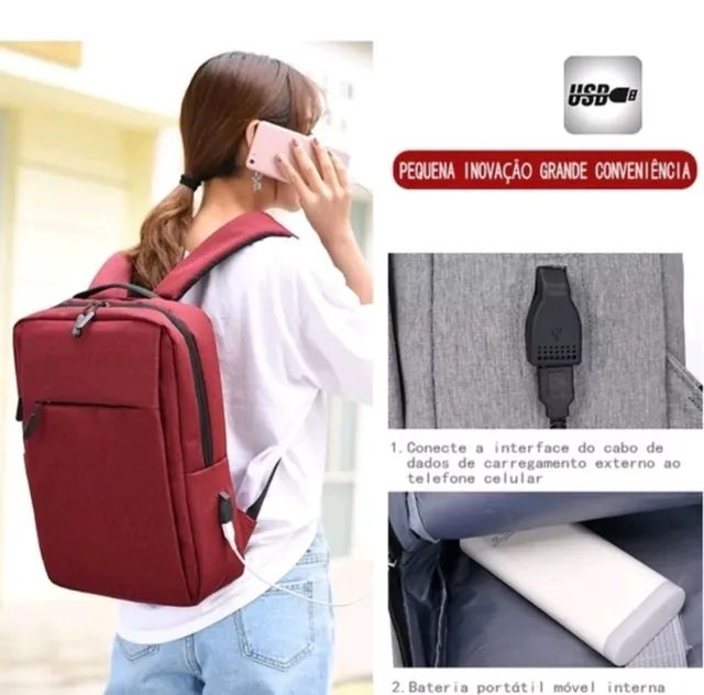 Mochila Escolar Para Notebook 15.6 Impermeável Com USB Faculdade - Foto 3