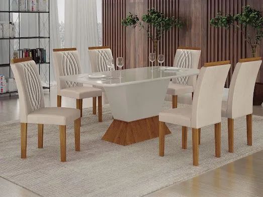 Sala mesa jantar 180x90 cm com 6 cadeiras 
