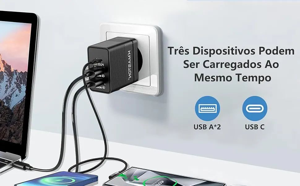 Carregador de Celular 3 Portas H'maston 67W Turbo - Foto 4