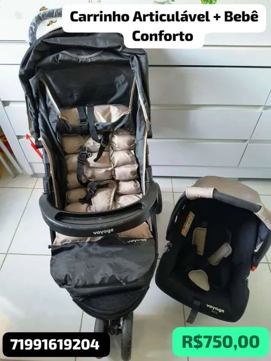 Carrinho de Bebê Articulável + Bebê Conforto Voyage