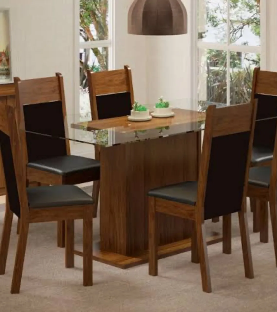 Mesa de Jantar Moderna com tampo de vidro e Buffet grande (não vem as cadeiras)