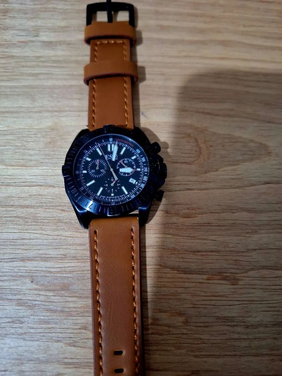 Relógio de grife ESQ cronógrafo banhado a ouro negro aceito cartão