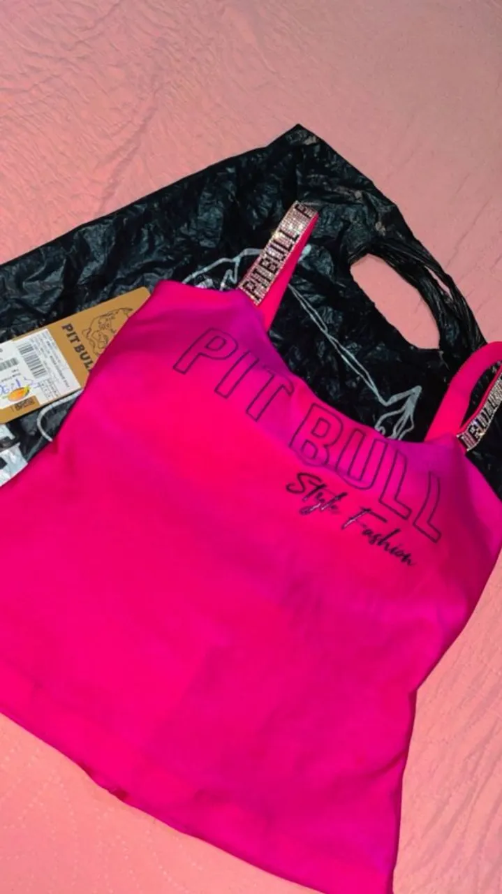 Top Pit Bull Style Fashion Rosa Neon