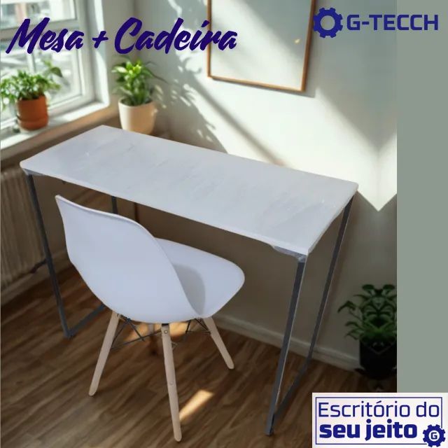 Mesa de Escritório + cadeira KIT NOVO Estilo Industrial Multiuso para Notebook Estudo Birô - Foto 4