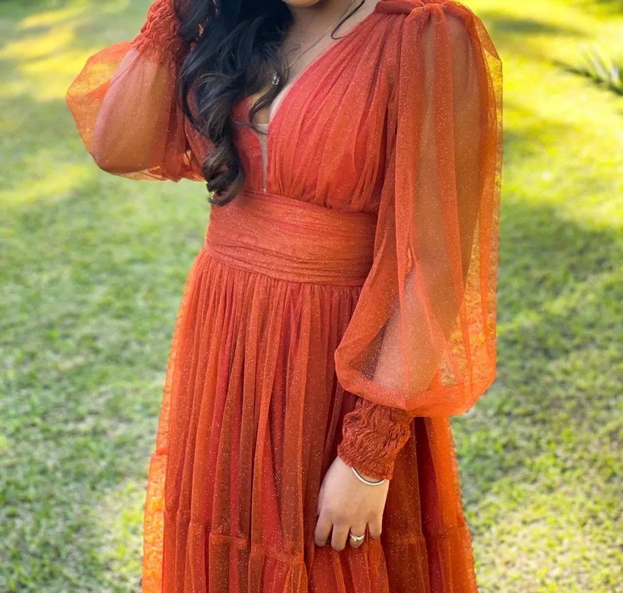 Vestido de Festa Terracota - Veste M e G - Usado 1x - Foto 2