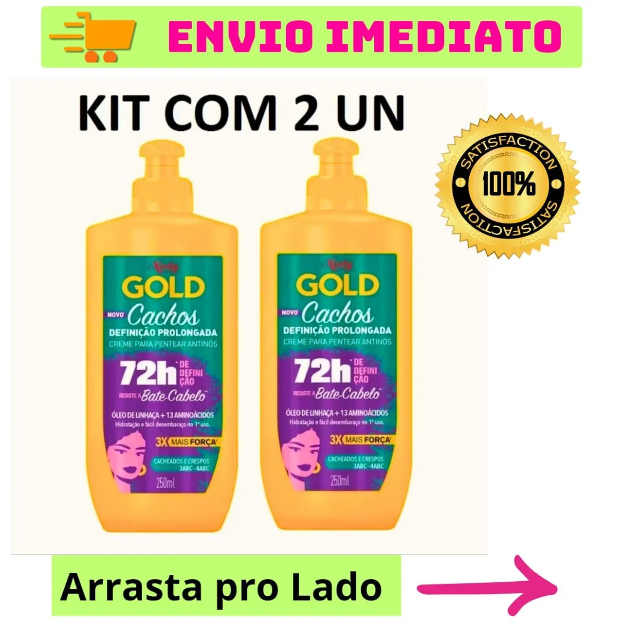 Kit 2 unidades de Creme para Cabelos Cacheados - Niely Gold Cachos - Definição Prolongada