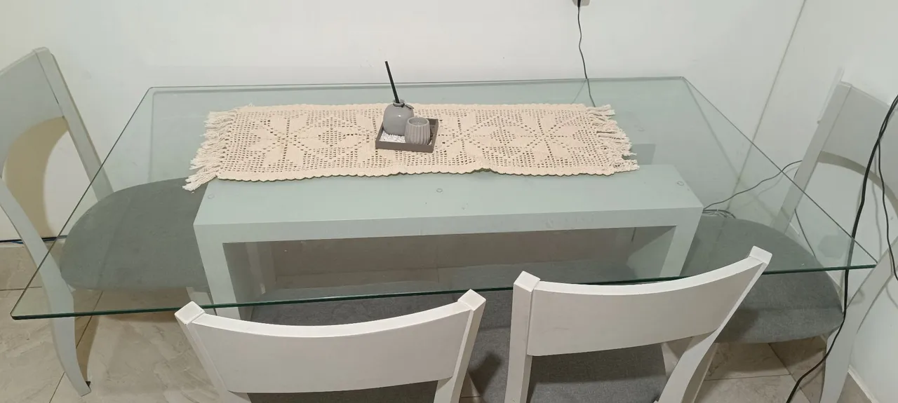 Mesa de Jantar de Vidro com Tampo de Vidro