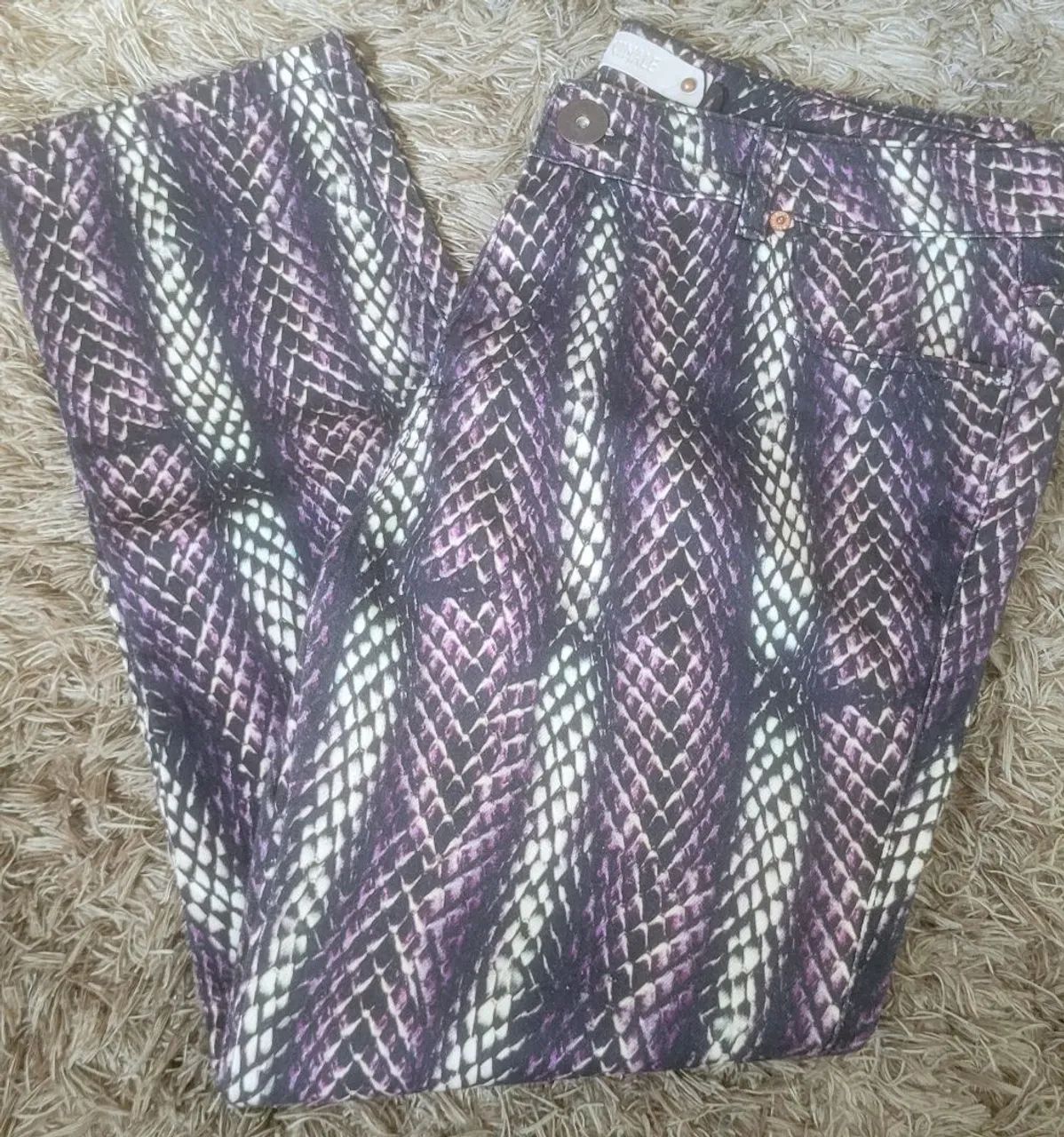 Calça Skinny Estampada Animal Print Roxo