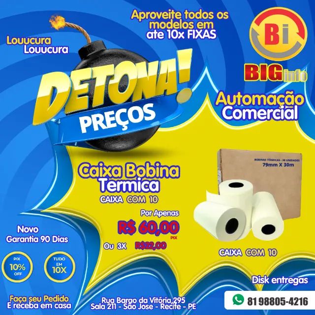 Kit 10 Bobinas Térmica Para Impressora Térmica 