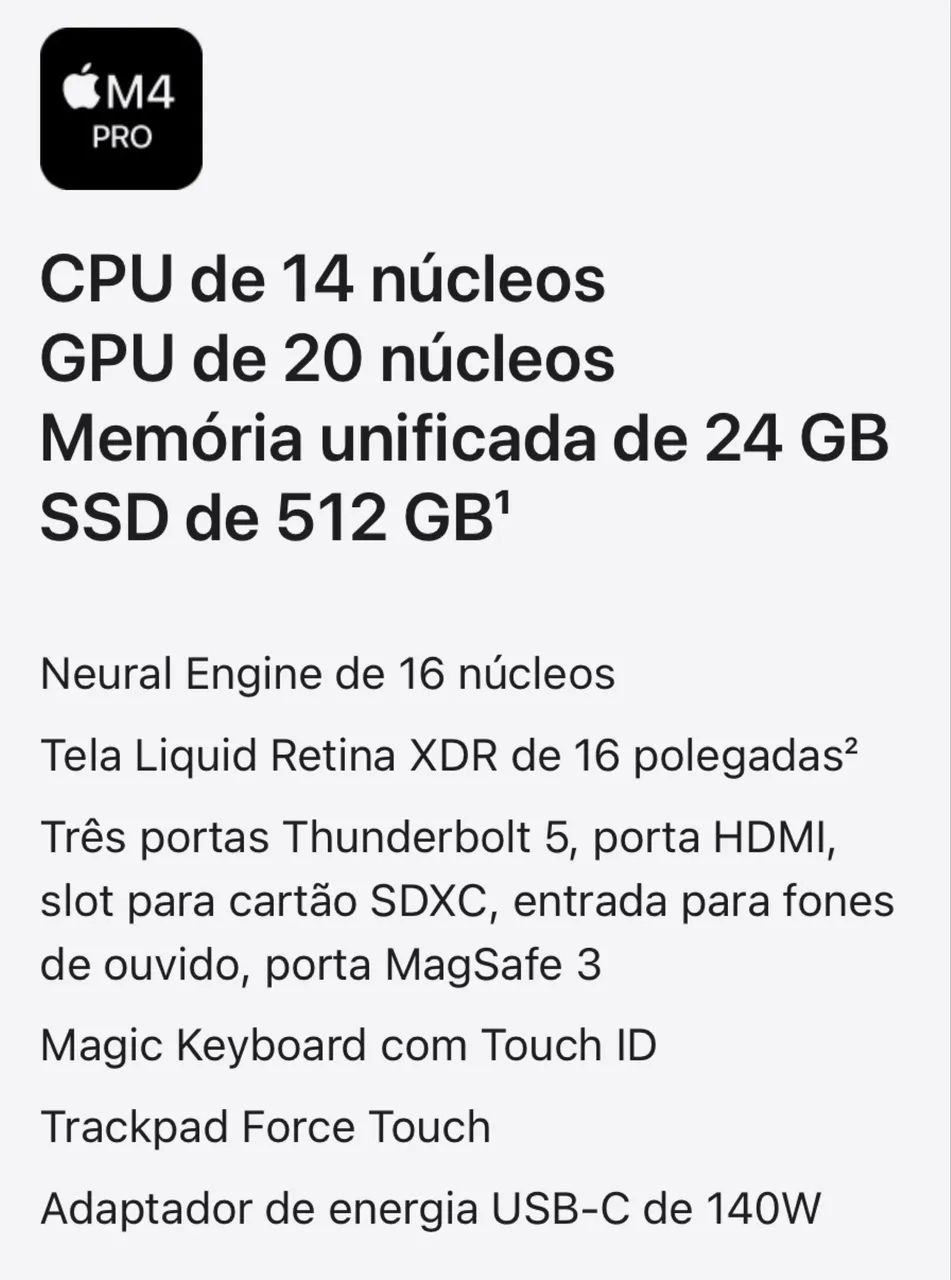 Macbook Pro 16' M4 Pro Preto Espacial (2025) Novo - Foto 4