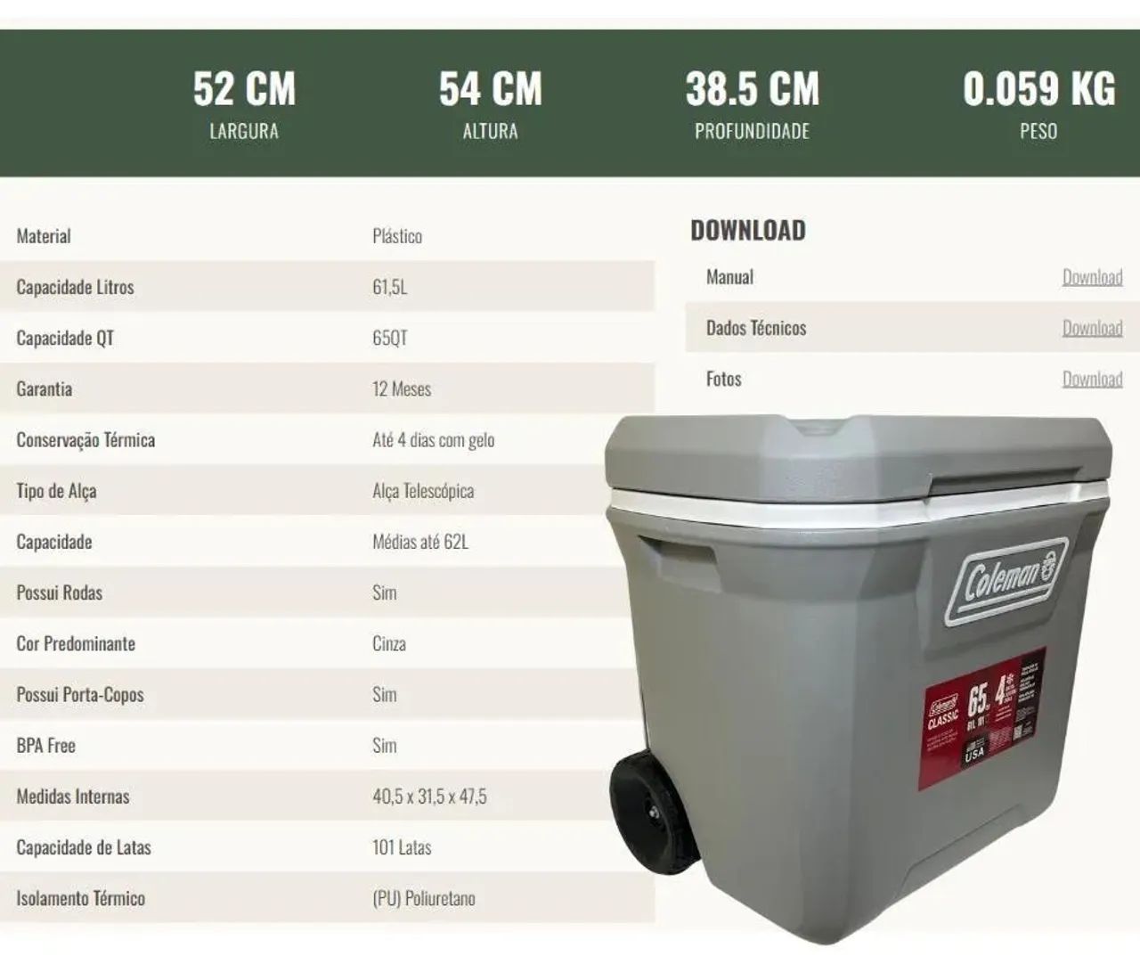 Cooler 61.5 litros Coleman - Foto 6